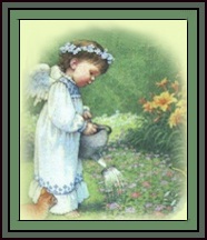 angel watering flowers