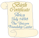 Arica the Unicorn's birth certificate