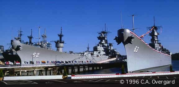 USS No. 62 "New Jersey" with her more famous sister ship USS No. 63 Missouri ("Mighty Mo")