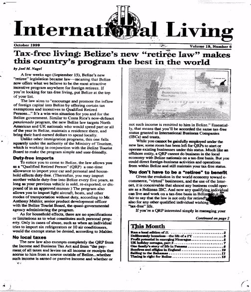 INTERNATIONAL LIVING INFO.