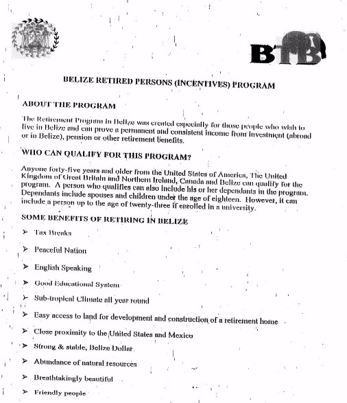 BELIZE TOURIST BOARD
RETIREMENT PROGRAM
PAGE 1