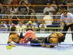 Bret applies the figure 4 to Kevin Nash, 1994 King of the Ring