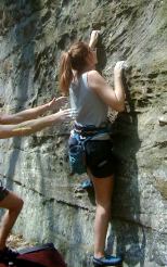 Sara Hage Bouldering at Coopers Rocks.