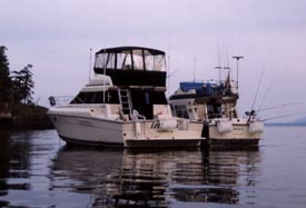 We anchor in one of the many protected bays for the night on Offshore trips