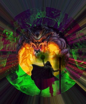 Una fase del combattimento fra Necrorius ed un Signore degli Elementali, scontro finale dell'avventura che form� la Compagnia della Fenice