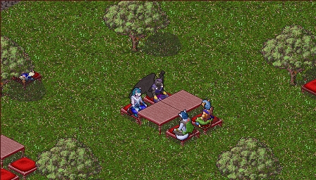 Dagda, Rizzelle, Drinkmaster, Talespinner,...  Chatting in the park.