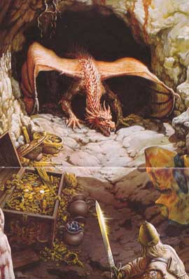 Siegfried confronting the Dragon at his cave