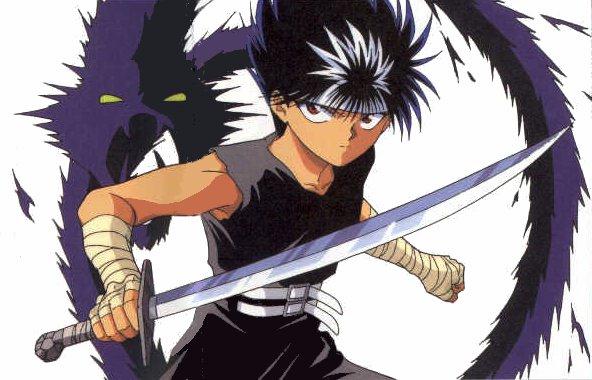Hiei usando la magia del Dragon Negro