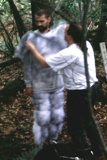 richard dresses graham up in the owlman costume