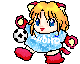 Anime girl kicking ball.