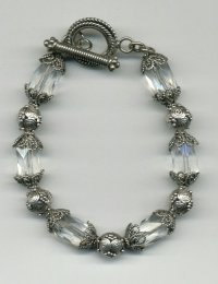 Bali sterling silver, crystal beaded bracelet