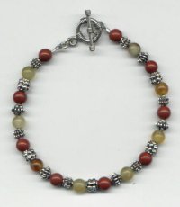 Semi precious stone, bali silver beaded bracelet