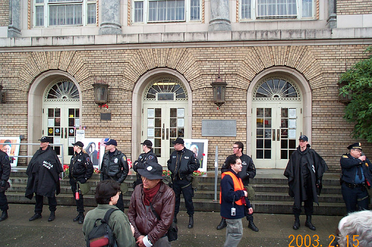 Seattle Police Guard the Federal Immigration and Naturalization Building
