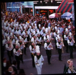The CSU Marching Band at the 1999 Liberty Bowl parade in Memphis.  Courtesey 2001 Ram Football Calendar and Troy Glasgow.