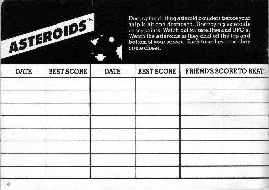 Asteroids Score Card