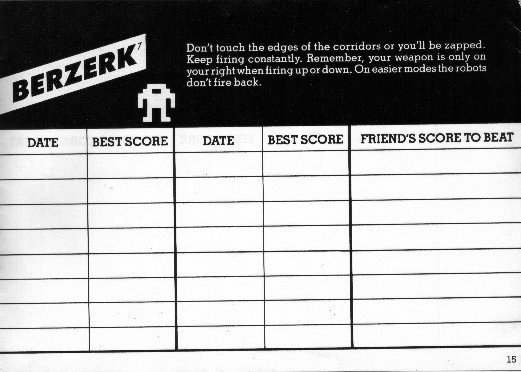 Berzerk Score Card