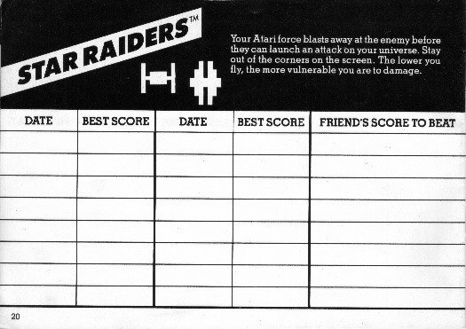 Star Raiders Score Card