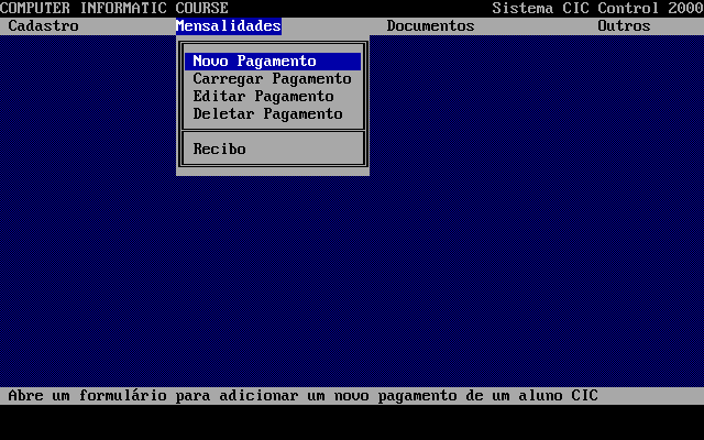 Menu Mensalidades Aberto - CIC Control 2000