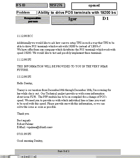 Problem report example