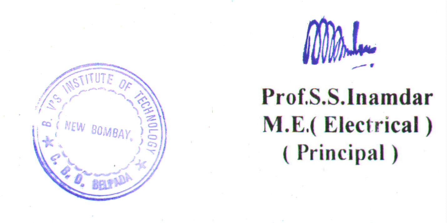 Signature of Principal, Mr. S. S. Inamdar, BVIT, Navi Mumbai