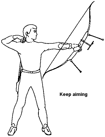 The draw hand should be relaxed and near or behind your ear