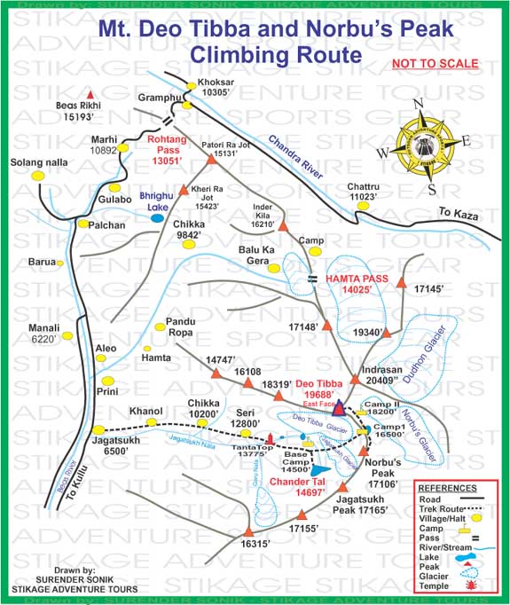 Route Map to Mt. Deo Tibba and Norbu's Peak