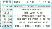 The Lion King, Pantages Theatre, Los Angeles, Sat.?, 19? May? 2001, 8:00pm?