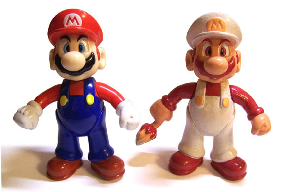 Mario: Original Toy (Left) and Fiery Mario Repaint (Right)