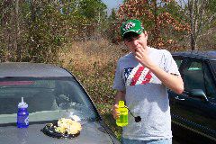 Dusty eating a meal wheel sandwich