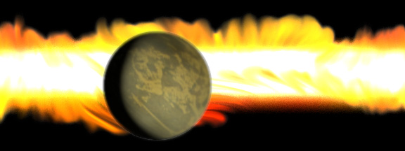 [The Belts approach an Earth-sized planet...]