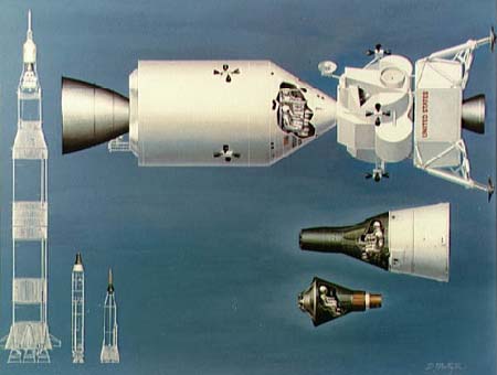 Comparitive views of the Apollo, Gemini, and Mercury Capsules