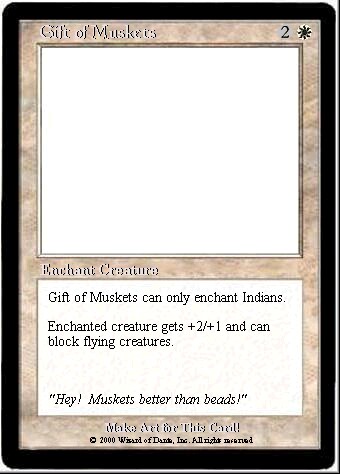 Gift of Muskets: +2/+1 and blocks flying white creature enchantment for 2W