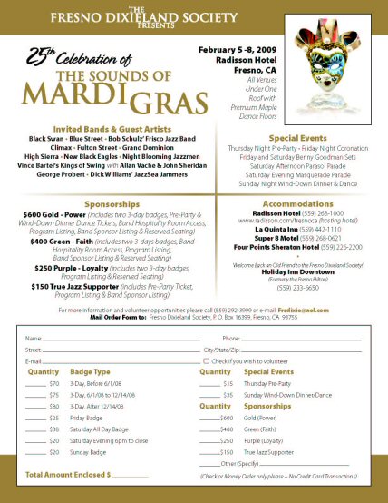 Fresno Dixieland 2008 Mardi Gras Festival Flyer