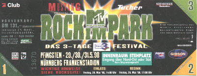 Eintrittskarte fuer Rock im Park 98 - 21k