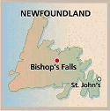 Map showing where Bishop's Falls is Located