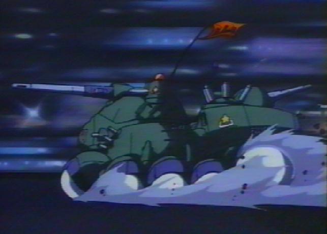 A tank rages through a city