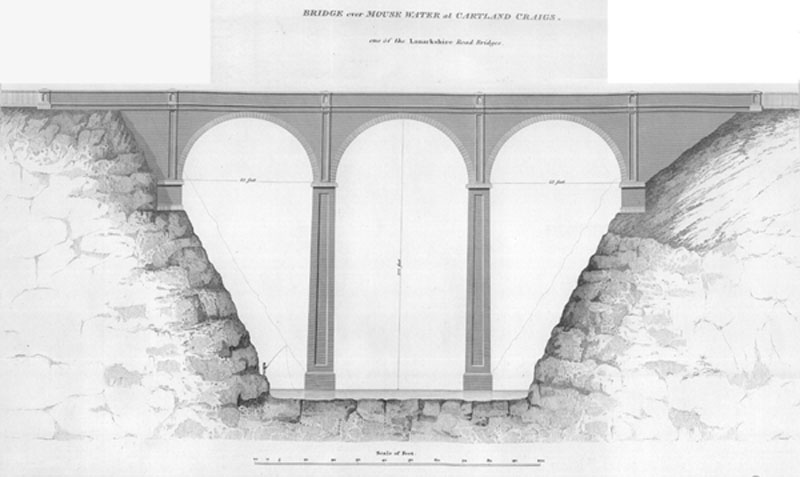 A plan illustrating the front elevation view of the Cartland Crags Bridge