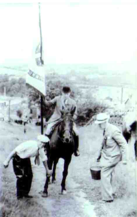 Cornet's horse being disinfected during the 1952 foot and mouth epidemic