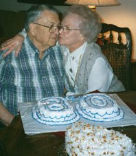 James get a Birthday kiss from his friend Margaret Bannister