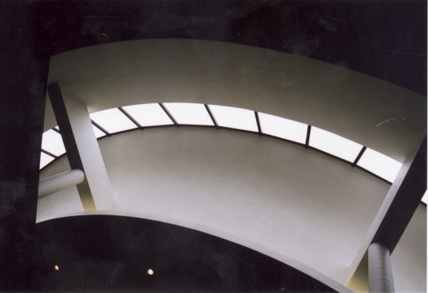 Photo looking straight up at the skylights.