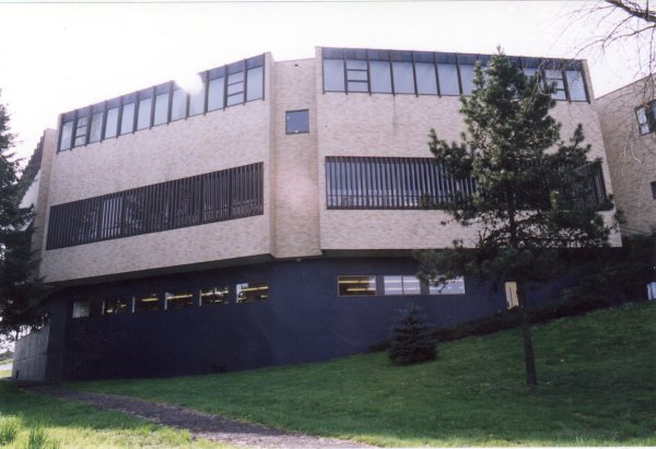 Photo of the exterior view looking at the back of the library.