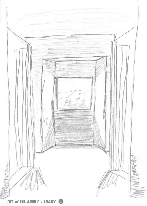 Sketch of point C. This was an assigned sketch of a large window facing north, the back of the library.