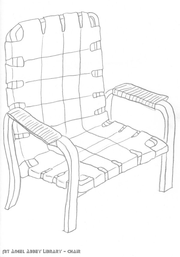 Sketch of a chair. If this was not assigned, I may have never noticed the similarities between the furniture. I learned that Aalto designed the furniture himself. They contributed to the warmth and the consistency of the library with its wooden material.