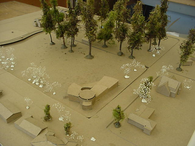 Model on site model: bird's eye view from south-west.