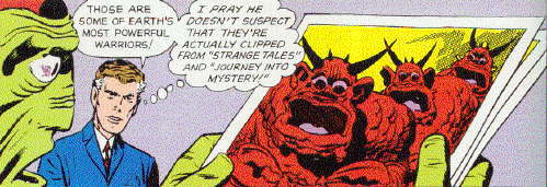 The Skrull commander is fooled by cheap comics.