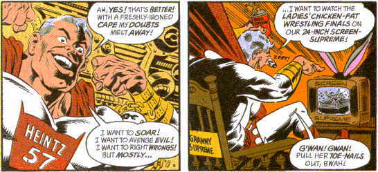 The Mad Magazine version of Supreme watches Ladies Chicken Fat Wrestling on TV.