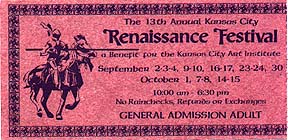 1989 Kansas City Renaissance Festival Ticket