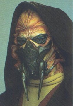 Plo Koon must wear protective goggles and an antiox mask in oxygen-rich enviroments.