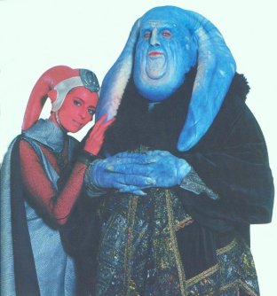 Senator Orn Free Taa and his consort, a rare red-skinned Twi'lek.