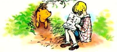 Christopher Robin reads to Pooh